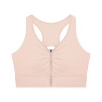 Brassière de sport zippée crop originale CHT'M rose, vue de face