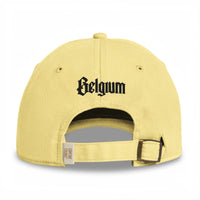 Casquette belge dad cap jaune beurre, broderie Belgium gothique au dos