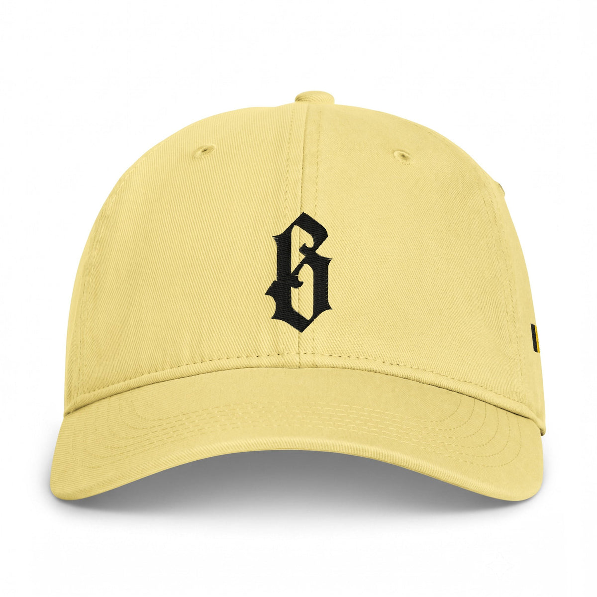 Casquette belge originale brodée B gothique jaune beurre, vue de face