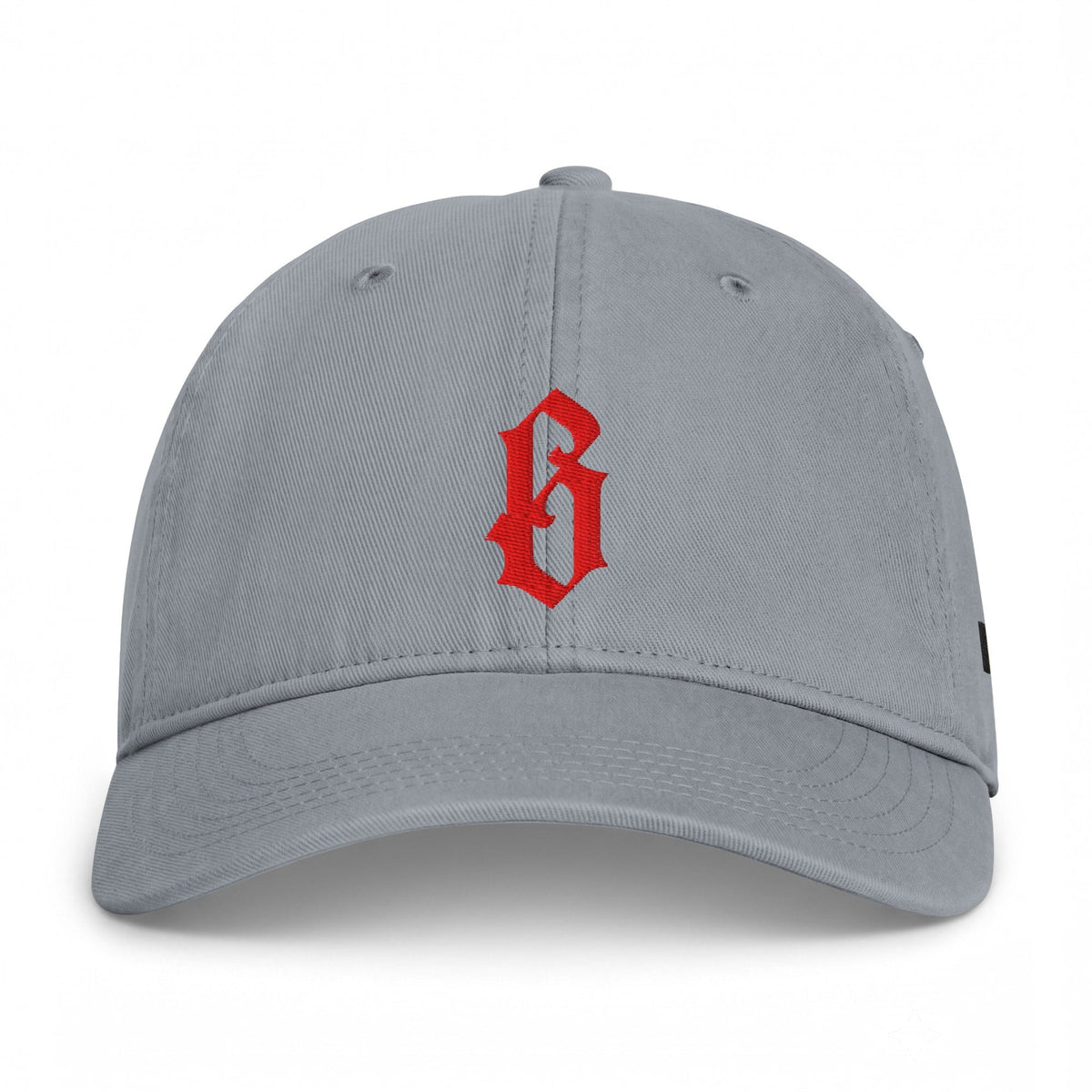 Casquette belge originale brodée B gothique rouge, coloris gris granit, vue de face