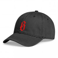 Casquette belge originale brodée B gothique rouge, coloris noir, vue de trois-quarts