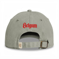 Casquette belge originale brodée B gothique rouge, coloris sable, broderie Belgium rouge au dos