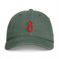 Casquette belge originale brodée B gothique rouge, coloris vert mousse, vue de face