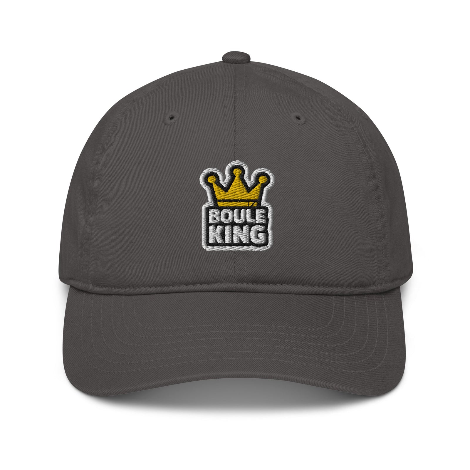 Casquette de pétanque originale Boule King anthracite, broderie couronne dorée