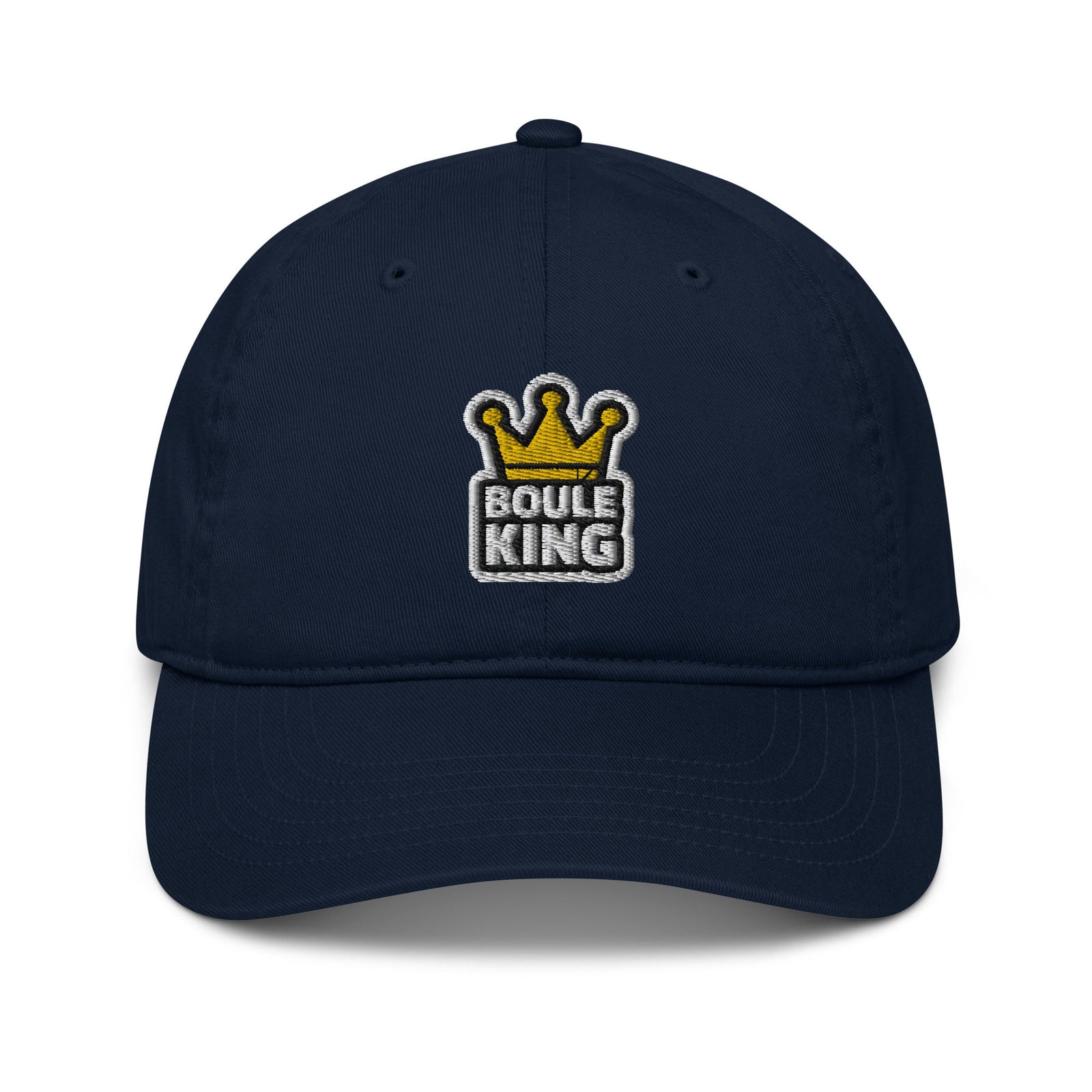 Casquette de pétanque brodée Boule King bleu pacific, vue de face