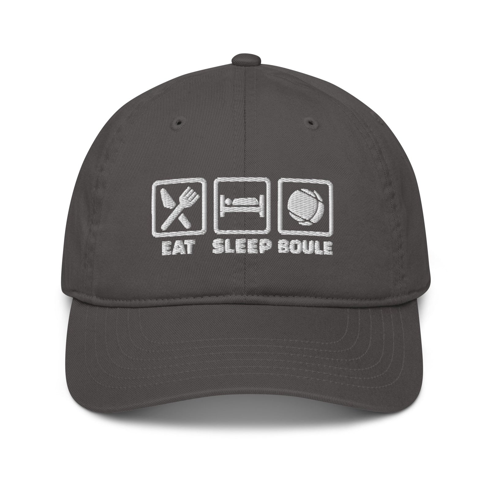 Casquette pétanque originale EAT SLEEP BOULE anthracite brodée, vue de face