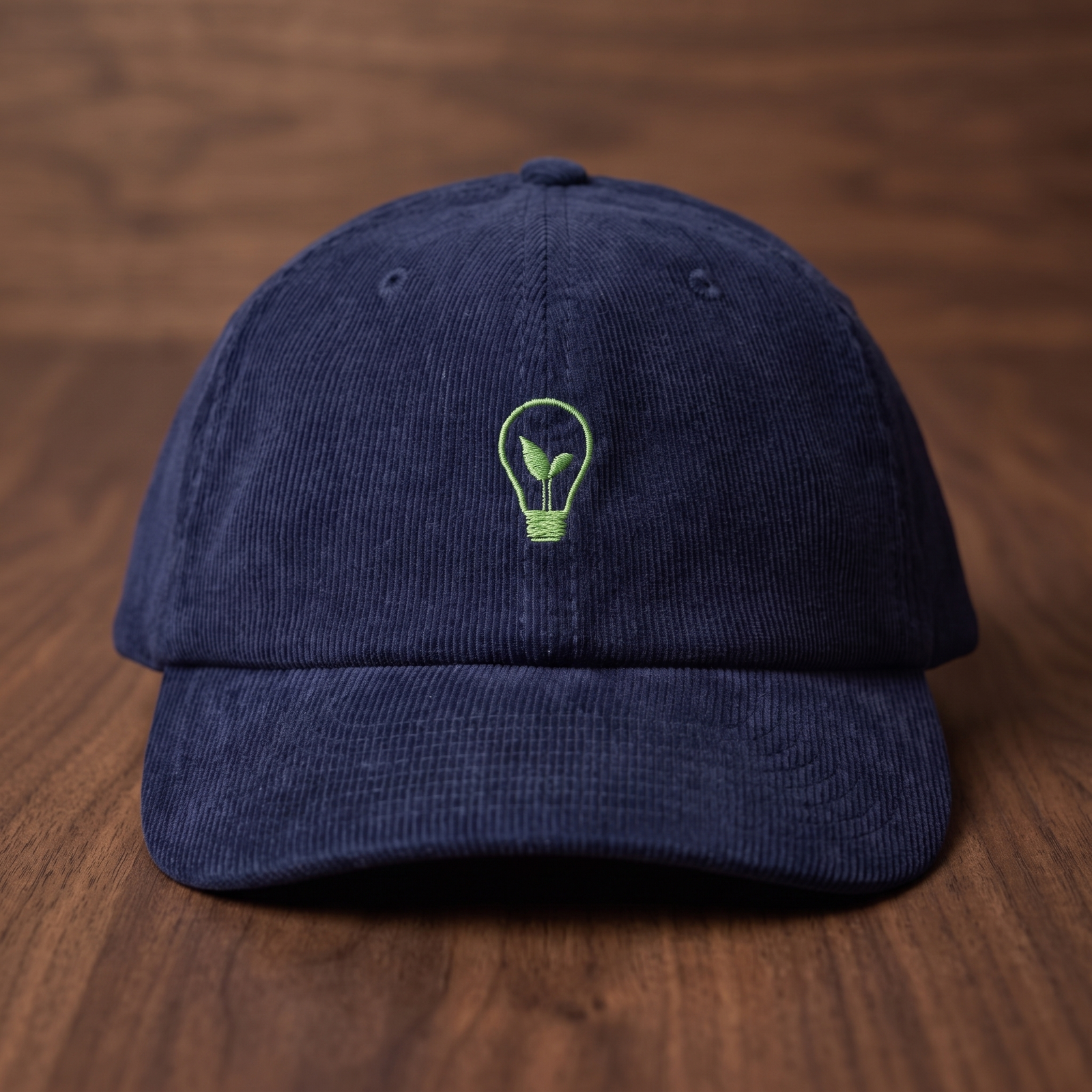 Casquette écolo velours côtelé brodée ampoule verte - oxford navy - vue principale