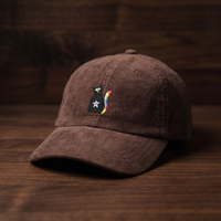 Casquette en velours côtelé marron brodée chat arc-en-ciel, CHT'M Boutique, vue angle léger