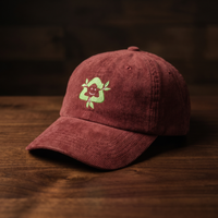 Casquette en velours côtelé bordeaux CHT'M Boutique avec broderie écologie recyclage - vue de face angle léger
