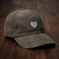Casquette en velours côtelé olive CHT'M Boutique avec broderie cœur ballon de volley - vue de face angle léger