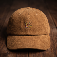 Casquette en velours côtelé CHT'M motif hirondelle tatouage, coloris Brun, vue produit
