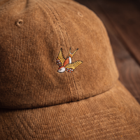 Casquette en velours côtelé CHT'M motif hirondelle tatouage, coloris Brun, vue détail