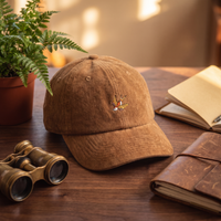 Casquette en velours côtelé CHT'M motif hirondelle tatouage, coloris Brun, mise en situation univers