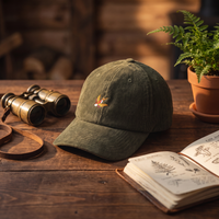 Casquette en velours côtelé CHT'M motif hirondelle tatouage, coloris Dark Olive, mise en situation univers