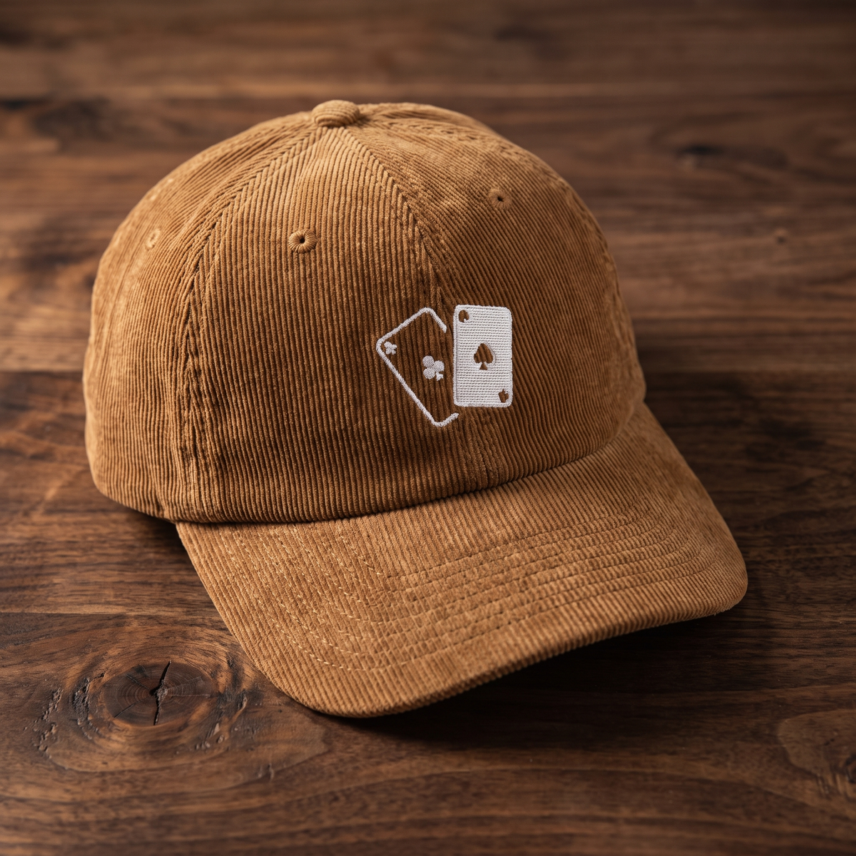 Casquette en velours côtelé CHT'M Boutique - broderie jeu de cartes casino - coloris brun
