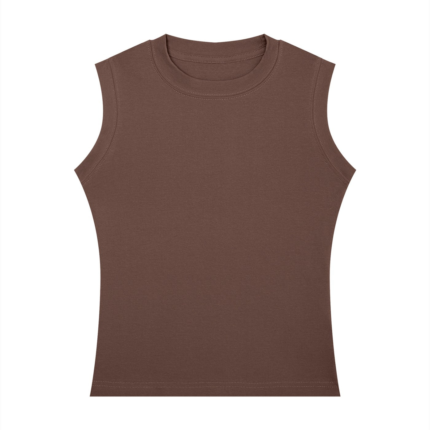 Débardeur femme col rond marron café vu de face