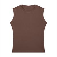 Débardeur femme col rond marron café vu de face