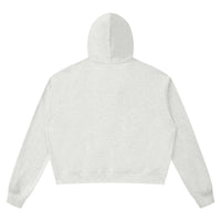 Hoodie boxy bord brut unisexe gris avoine chiné vu de dos