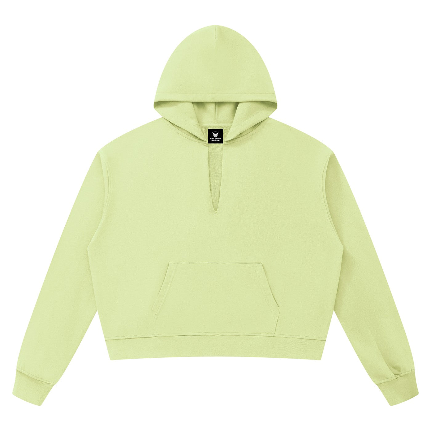 Hoodie boxy bord brut unisexe vert clair vu de face, poche kangourou