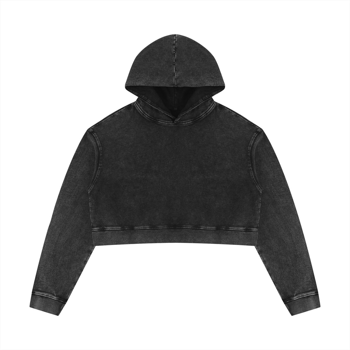 Hoodie crop top femme délavé noir original, vue de face à plat