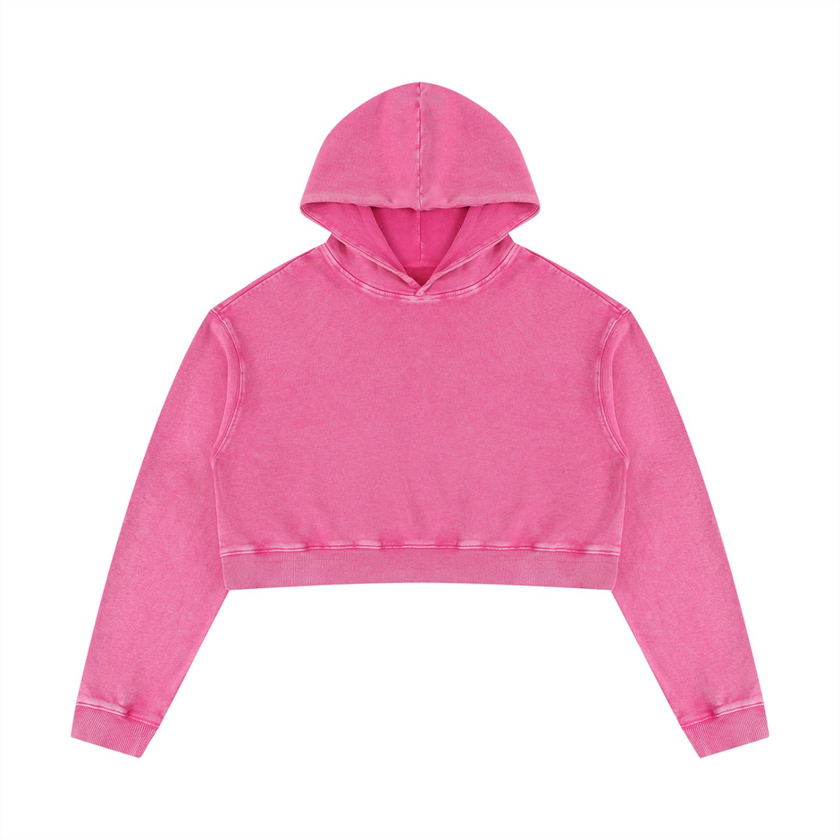 Hoodie crop top femme délavé rose framboise original, vue de face à plat