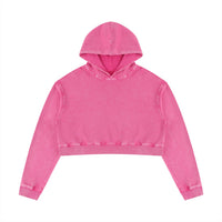 Hoodie crop top femme délavé rose framboise original, vue de face à plat