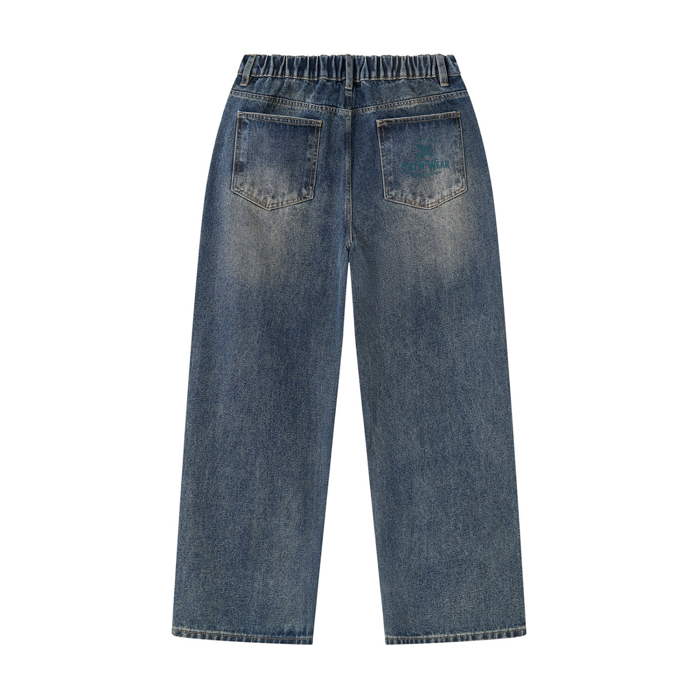 Jean droit bleu délavé vintage vu de dos