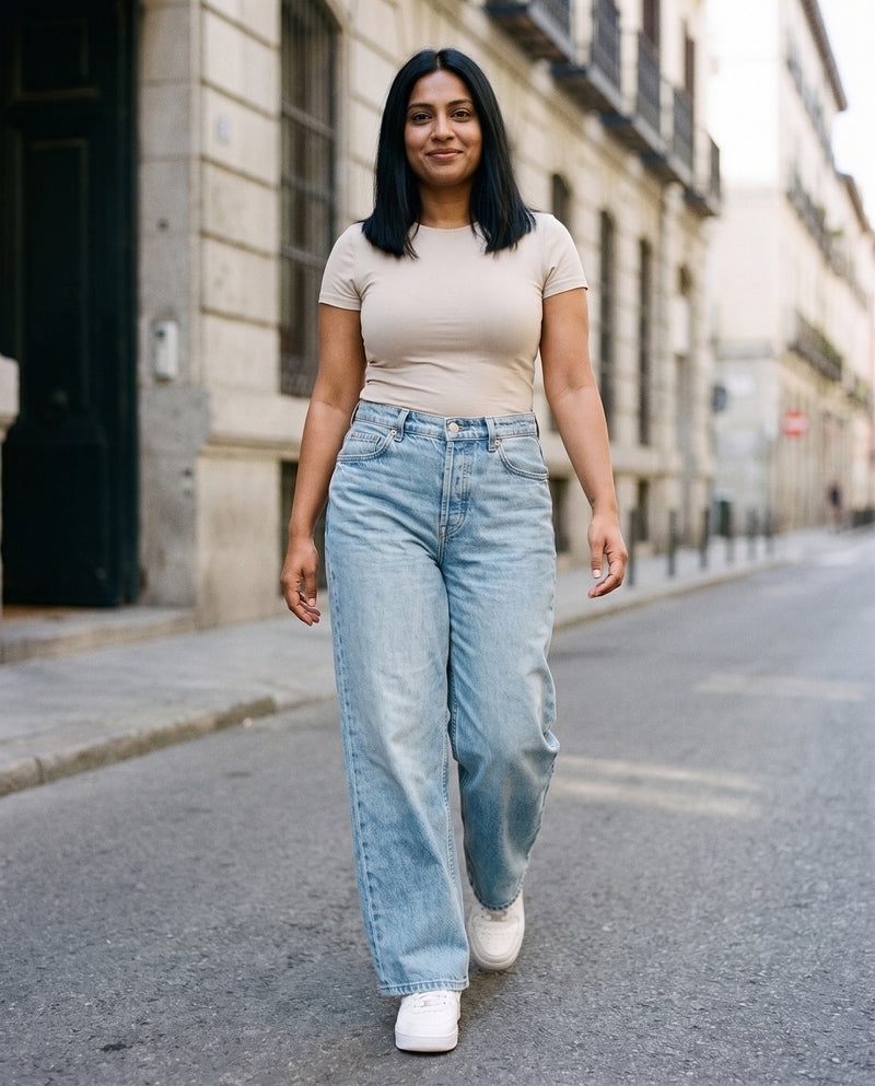 Jean large femme wide leg délavé vintage CHT'M porté en ville