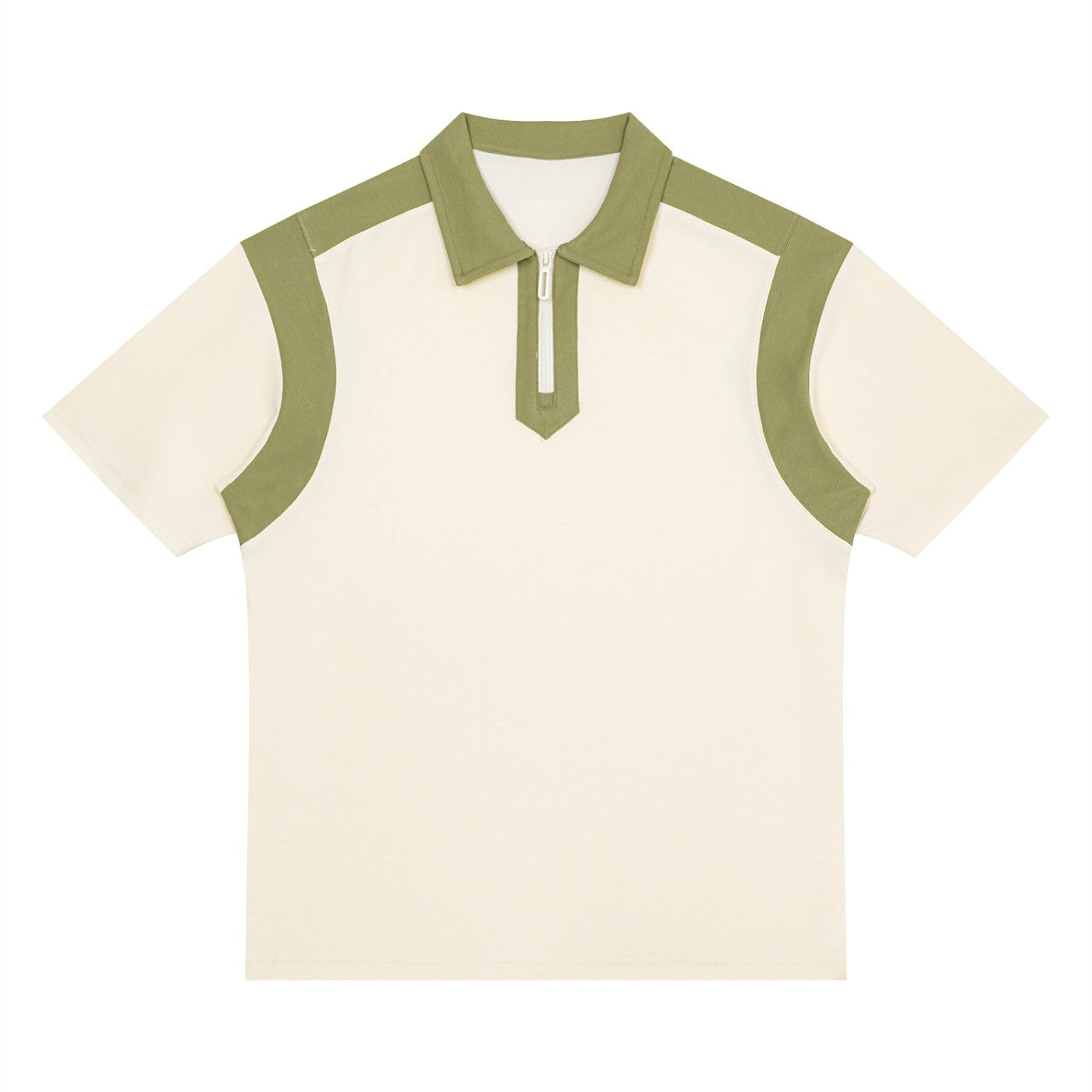 Polo zippé colorblock original abricot et vert clair CHT'M, vue de face