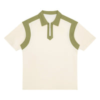 Polo zippé colorblock original abricot et vert clair CHT'M, vue de face
