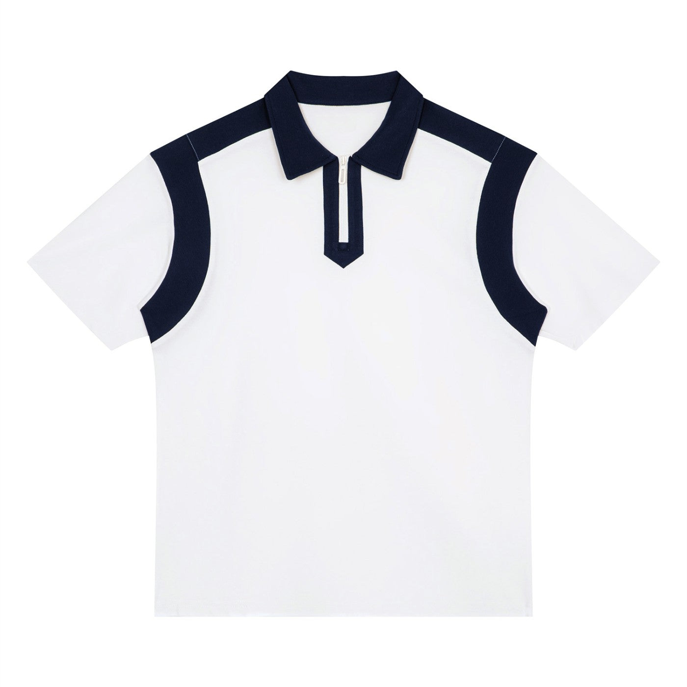 Polo zippé colorblock original blanc et bleu marine CHT'M, vue de face