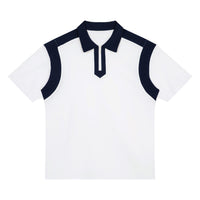 Polo zippé colorblock original blanc et bleu marine CHT'M, vue de face