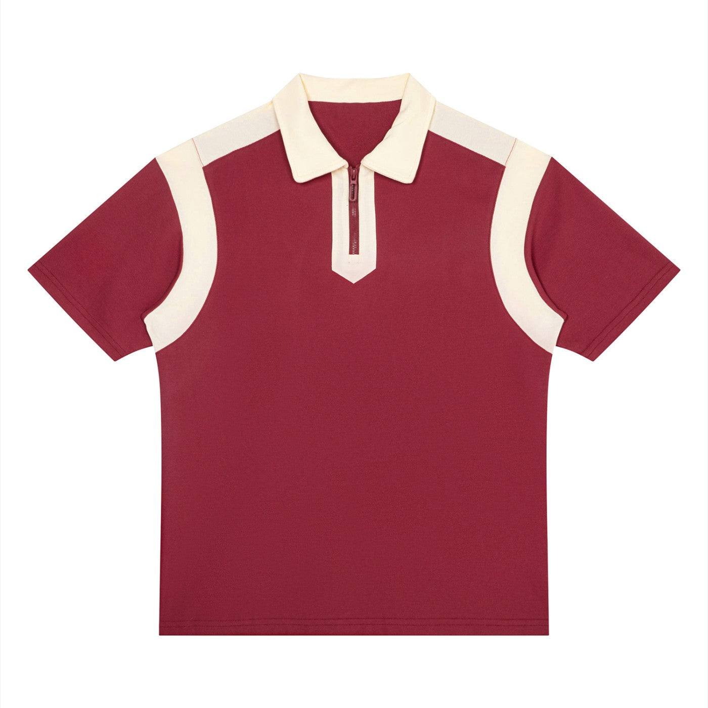 Polo zippé colorblock original bordeaux et abricot CHT'M, vue de face