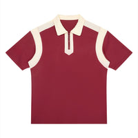 Polo zippé colorblock original bordeaux et abricot CHT'M, vue de face