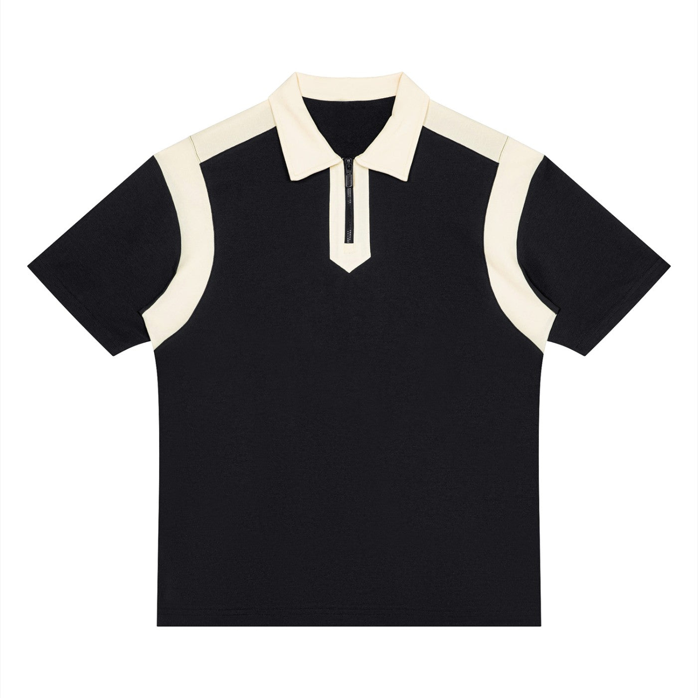 Polo zippé colorblock original noir et abricot CHT'M, vue de face