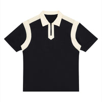 Polo zippé colorblock original noir et abricot CHT'M, vue de face