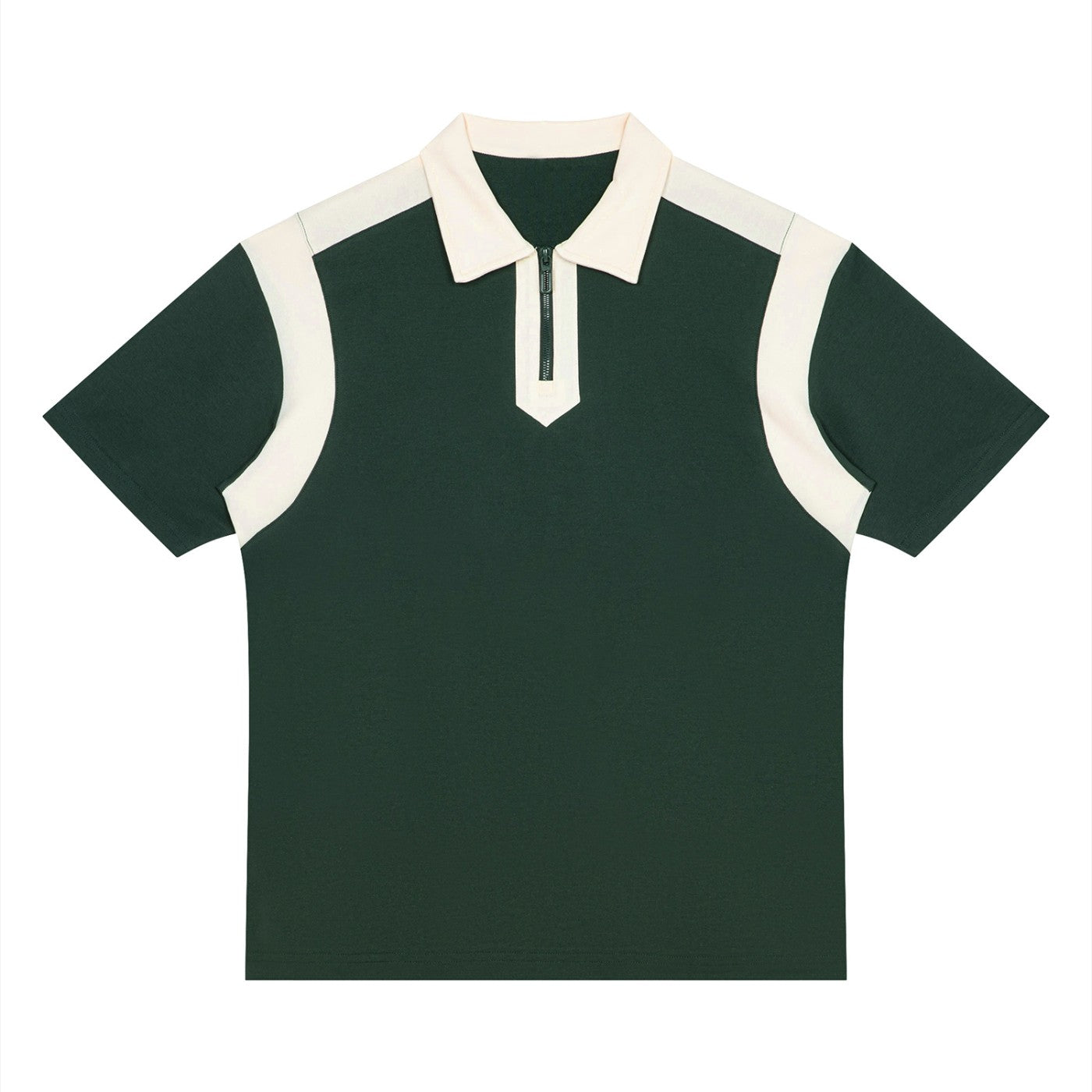 Polo zippé colorblock original vert foncé et abricot CHT'M, vue de face