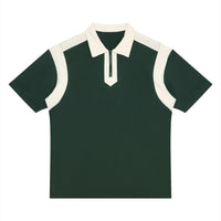 Polo zippé colorblock original vert foncé et abricot CHT'M, vue de face