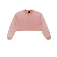Sweat crop top femme délavé rose vu de face, bord brut