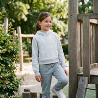 Sweat demi-zip à capuche enfant fille original gris clair — look streetwear porté en ville en Belgique, CHT'M Boutique