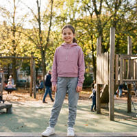 Sweat demi-zip à capuche enfant fille original mauve — look streetwear porté en ville en Belgique, CHT'M Boutique