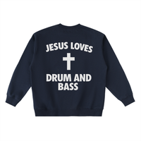 Sweat Drum and Bass bleu marine à plat, dos avec lettrage DnB