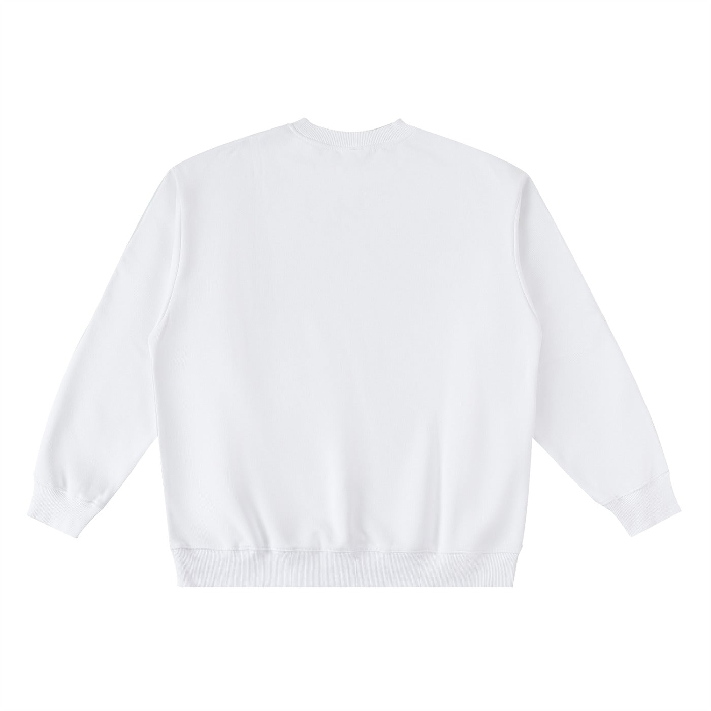 Dos du pull oversize drum and bass blanc, bandes contrastées aux épaules et manches