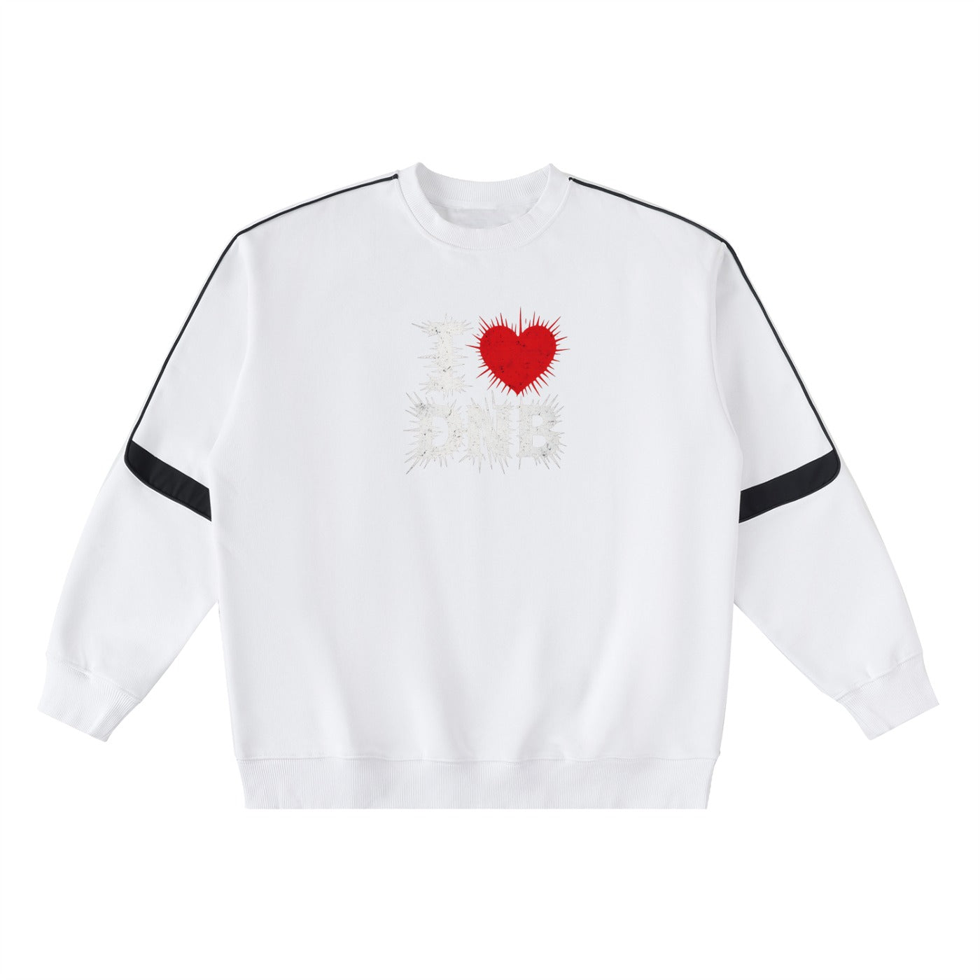 Pull oversize I LOVE DNB blanc, sweat drum and bass original, vue de face