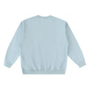 Dos du pull oversize drum and bass bleu ciel, bandes contrastées aux manches