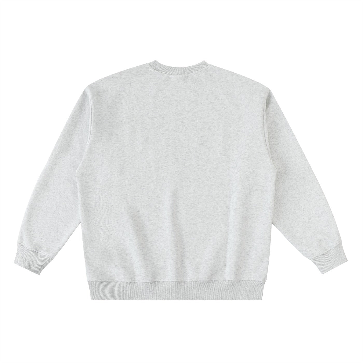 Dos du pull oversize drum and bass gris chiné, bandes contrastées aux manches