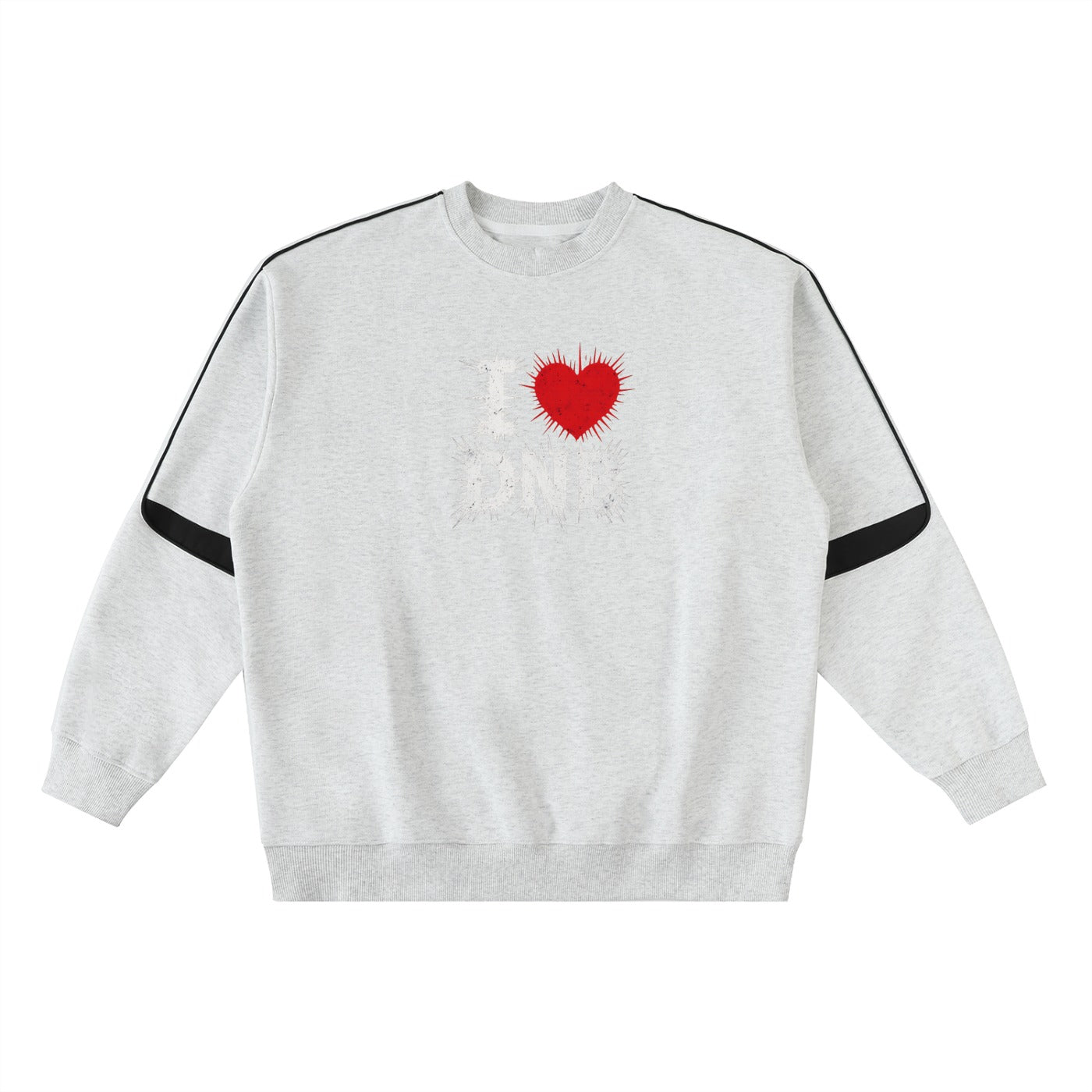 Pull oversize I LOVE DNB gris chiné, sweat drum and bass streetwear, vue de face