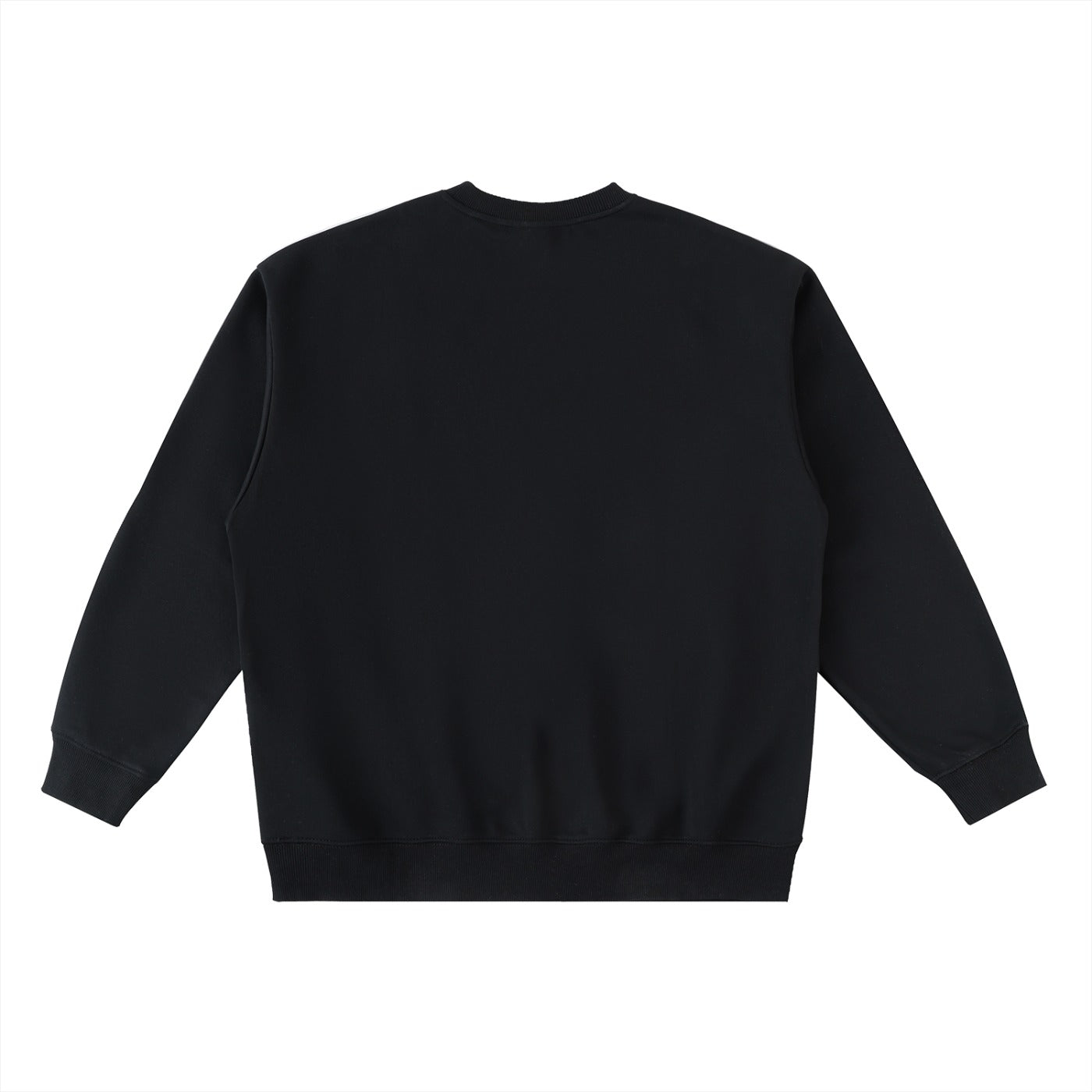 Dos du pull oversize drum and bass noir, bandes contrastées aux épaules et manches
