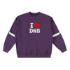 Pull oversize I LOVE DNB violet, print drum and bass sur la poitrine, vue de face