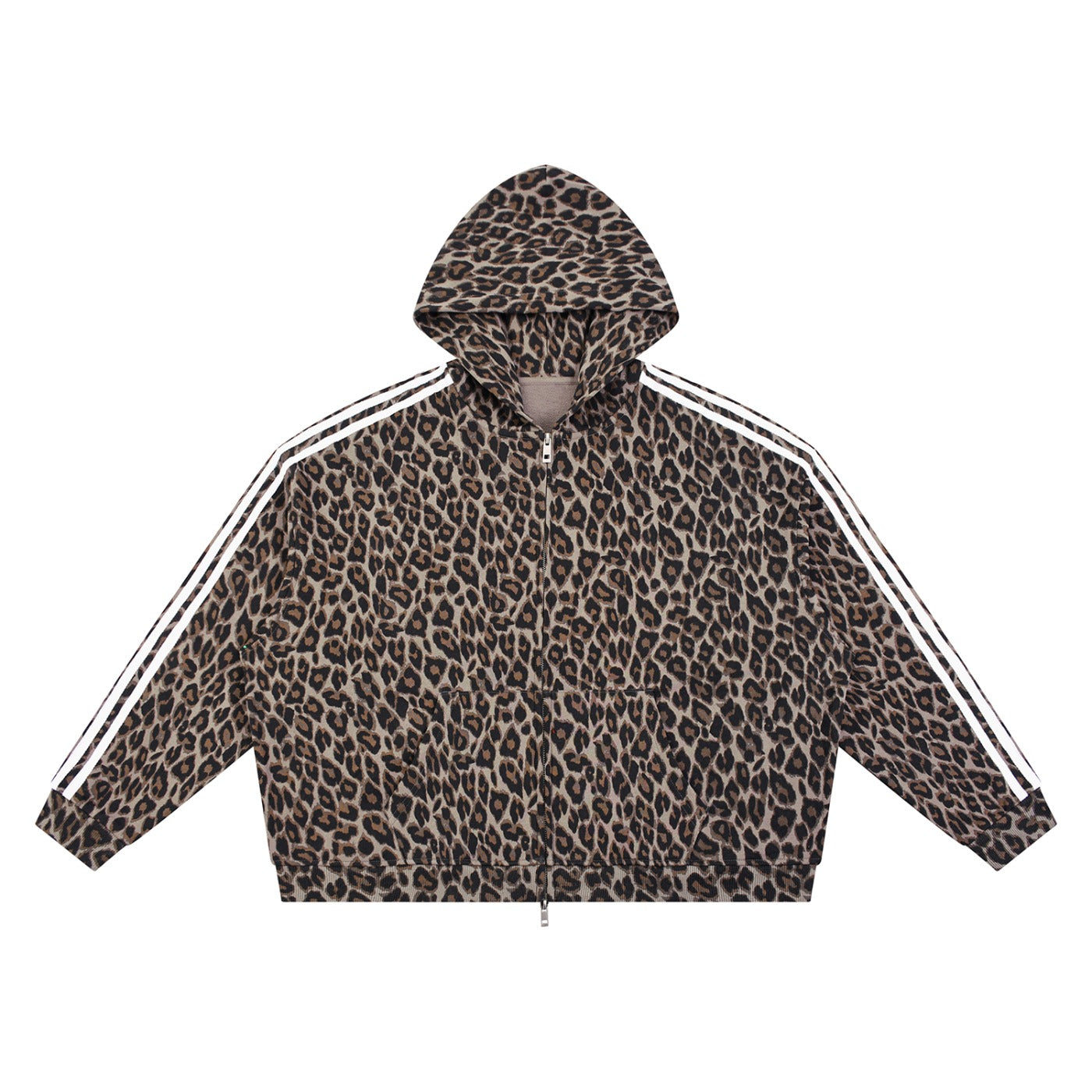 Sweat zippé léopard original taupe clair, vue de face